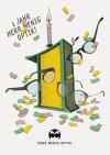 Herr Menig Optik birthday illustration poster featuring a sketch of a large 3d number on surrounded by glasses and confetti