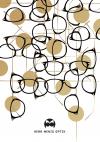 Herr menig optik illustration featuring many eyeglass frames stacked chaotically atop one another