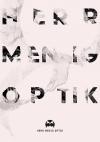 illustration poster of typography reading "Herr menig optik" overlayed by a watercolor texture
