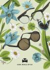 Herr menig optik illustration poster of glasses surrounded by flowers, leaves and a bee