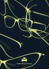 herr menig optik illustration of warped neon green glasses against a black negative space