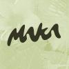 Maka Hawaiian Macadamia Nut Butter Wordmark Logo Design centered over a halftone background of palm leaves