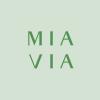 Mia Via Wordmark Logo, six green serif letters centered on a green background