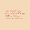 Mia Via supporting quote that reads "Il pomodoro vuole avere i piedi nell' acqua e la testa al sole." attributed to italienisches Sprichwort