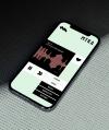 Myra Smart Radio Application iPhone mockup laid flat on a textured background with shading