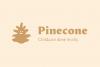 Logo design for Pinecone Childcare in Portland, Oregon. It features a pinecone character in a naive kids' paper cutout style and the word pinecone written in the Fautive typeface. Underneath it a slogan reads "Childcare done nicely."