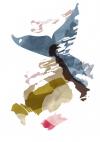 Abstract illustration featuring watercolor-style brushstrokes and shapes in various colors. Shades of blue, pink, and beige are blended and overlapped, the shape of a whale's tale is created by the brushstrokes.