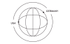 Linework graphic illustrating a globe with the locations of USA and Germany labeled.
